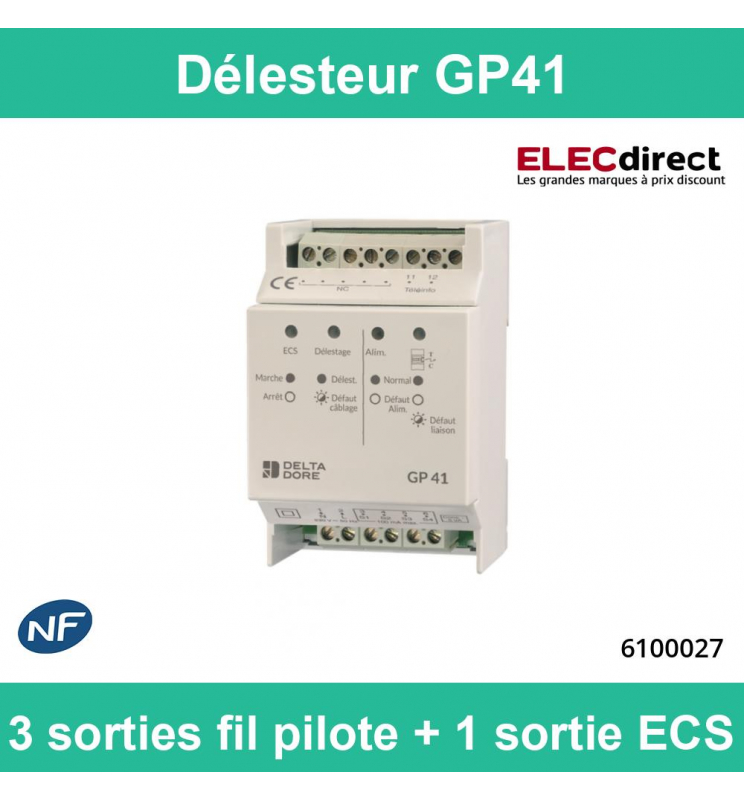 Delta Dore - Délesteur GP41 - 3 sorties fil pilote + 1 sortie ECS - Réf :  GP41 - ELECdirect Vente Matériel Électrique
