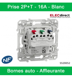 Schneider - Prise de courant Odace affleurante - Blanc - 2P+T - 16A - 250V - Bornes auto - Réf : S520059