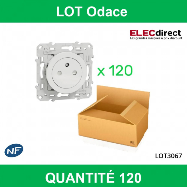 Schneider - LOT Odace- Prise de courant Odace affleurante - Blanc - 2P+T - 16A - 250V - Bornes auto - Réf : LOT