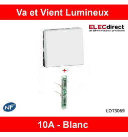 Legrand - Mosaic - Interrupteur Va et Vient Lumineux - Blanc - 10A - 2M - Réf : LOT3069