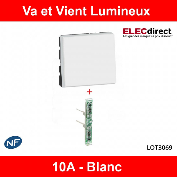 Legrand - Mosaic - Interrupteur Va et Vient Lumineux - Blanc - 10A - 2M -  Réf : LOT3069 - ELECdirect Vente Matériel Électrique