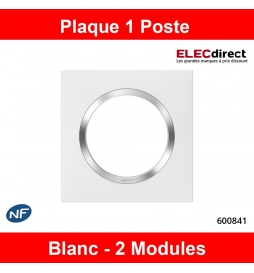 Legrand Dooxie - Plaque de Finition carrée 1 poste finition blanc avec bague effet chromé - Réf : 600841