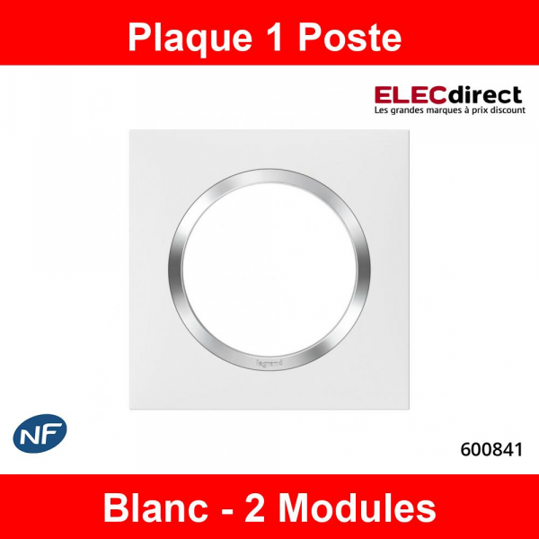 Legrand Dooxie - Plaque de Finition carrée 1 poste finition blanc avec bague effet chromé - Réf : 600841