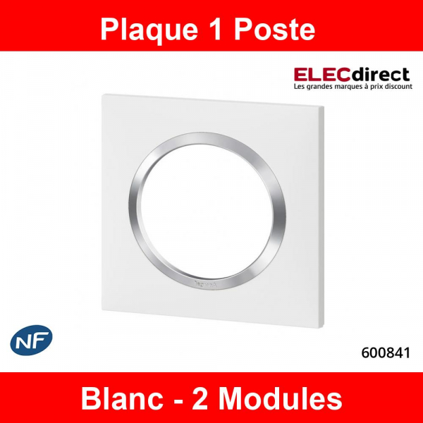 Legrand Dooxie - Plaque de Finition carrée 1 poste finition blanc avec bague effet chromé - Réf : 600841