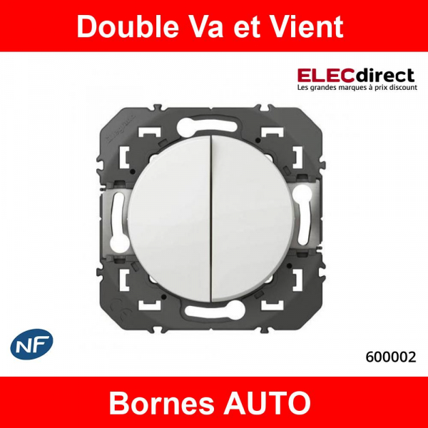 Legrand - Dooxie - Double interrupteur ou va-et-vient - 10AX - 250V~ - Blanc - Réf : 600002