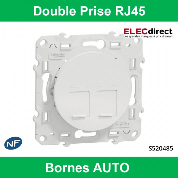 Schneider Odace - Double Prise RJ45 blanc - Cat.6 UTP - Réf