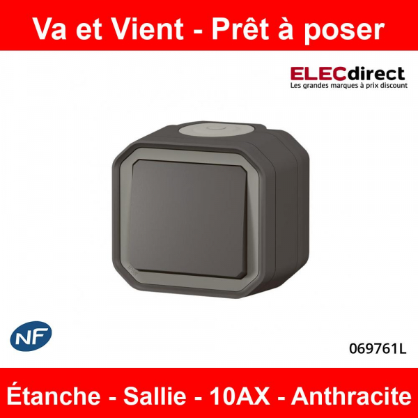 Interrupteur va-et-vient étanche complet, LEGRAND Plexo, gris