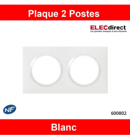 Legrand - Plaque de Finition carrée 2 Postes Dooxie - finition Blanc - Réf : 600802