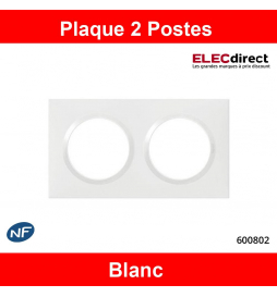 Legrand - Plaque de Finition carrée Dooxie 2 Postes - finition Blanc - Réf : 600802