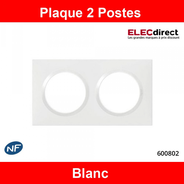 Legrand - Plaque de Finition carrée Dooxie 2 Postes - finition Blanc - Réf : 600802