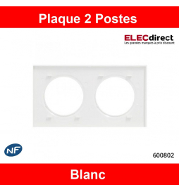 Legrand - Plaque de Finition carrée Dooxie 2 Postes - finition Blanc - Réf : 600802
