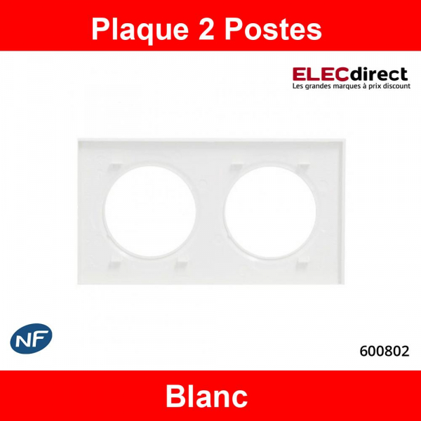 Legrand - Plaque de Finition carrée Dooxie 2 Postes - finition Blanc - Réf : 600802