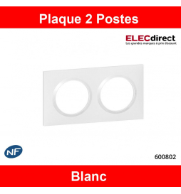 Legrand - Plaque de Finition carrée Dooxie 2 Postes - finition Blanc - Réf : 600802