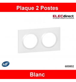 Legrand - Plaque de Finition carrée Dooxie 2 Postes - finition Blanc - Réf : 600802