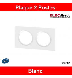 Legrand - Plaque de Finition carrée Dooxie 2 Postes - finition Blanc - Réf : 600802