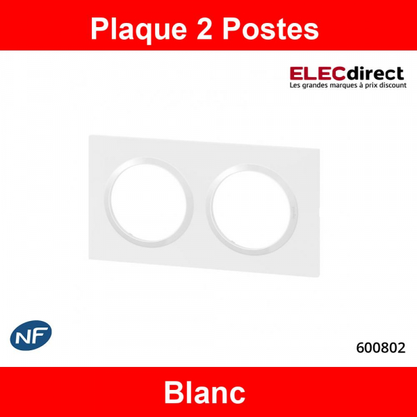 Legrand - Plaque de Finition carrée Dooxie 2 Postes - finition Blanc - Réf : 600802