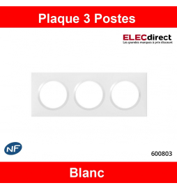 Legrand - Plaque de Finition carrée 3 postes Dooxie - finition Blanc - Réf : 600803