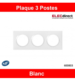 Legrand - Plaque de Finition carrée Dooxie 3 postes - finition Blanc - Réf : 600803