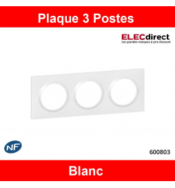 Legrand - Plaque de Finition carrée Dooxie 3 postes - finition Blanc - Réf : 600803