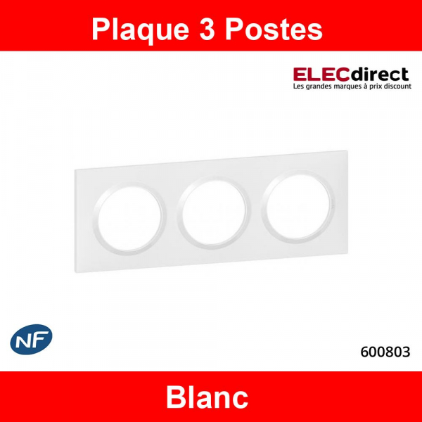 Legrand - Plaque de Finition carrée Dooxie 3 postes - finition Blanc - Réf : 600803