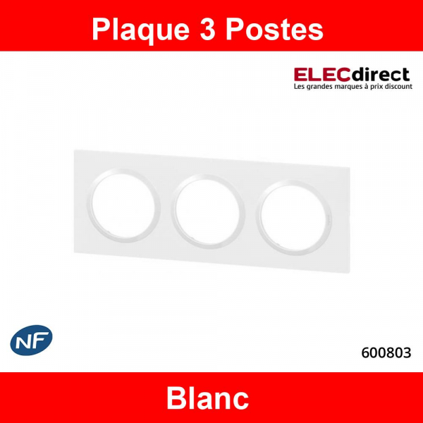 Legrand - Plaque de Finition carrée Dooxie 3 postes - finition Blanc - Réf : 600803