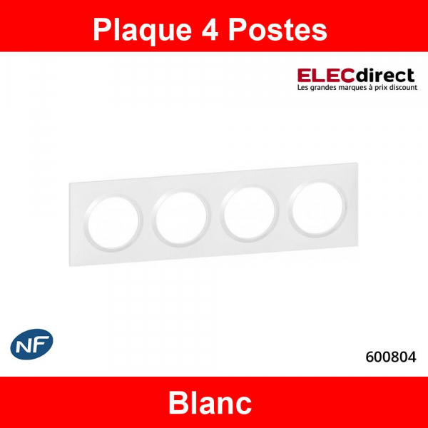 Legrand - Plaque de Finition carrée Dooxie 4 Postes - finition Blanc - Réf : 600804