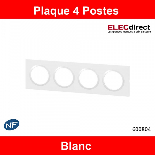 Legrand - Plaque de Finition carrée Dooxie 4 Postes - finition Blanc - Réf : 600804