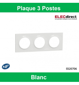 Schneider - Odace - Styl - Plaque 3 postes - Entraxe 71 mm - Blanc - Réf : S520706