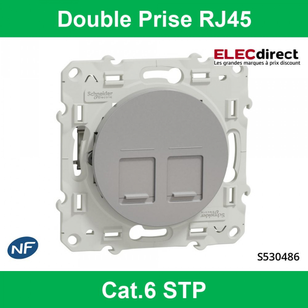 Schneider - Double Prise RJ45 Cat.6 STP Odace - Alu - Grade 3 - Réf :  S530486 - ELECdirect Vente Matériel Électrique