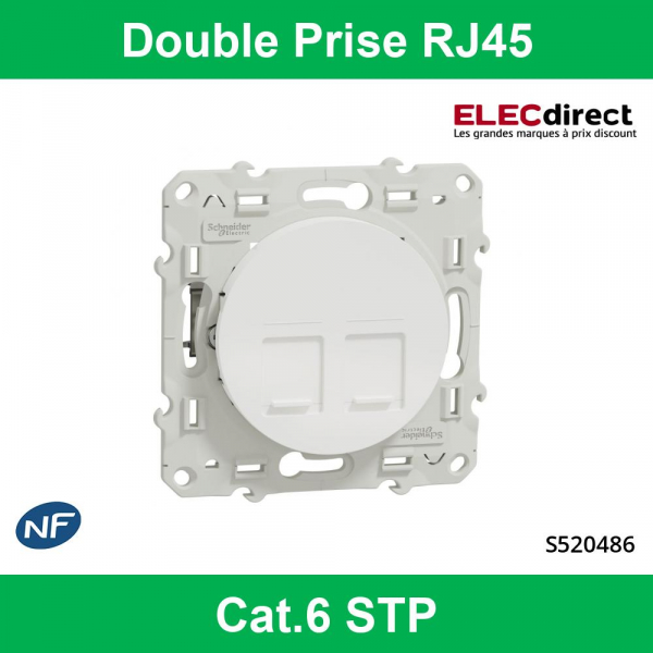 prise rj45 double catégorie 6 stp - blanc - fixation par vis