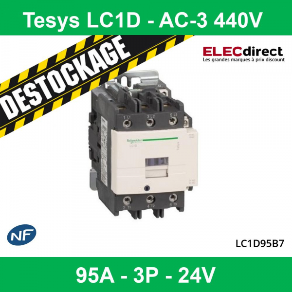 Schneider - TeSys LC1D - Contacteur 95A - 3P - Type AC-3 440V - Bobine 24 - Réf : LC1D95B7