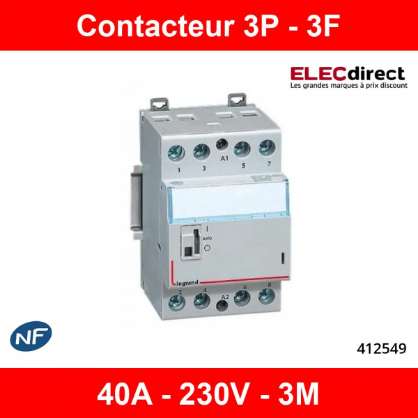 412563 Legrand - Contacteur jour nuit triphasé 4P silencieux bobine 230V -  63A - contact 4NO - 3 modules