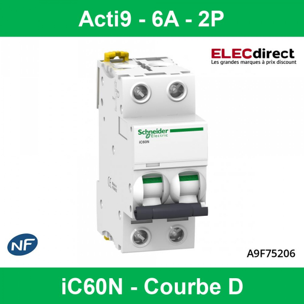 Disjoncteur miniature iC60N 2A 2 pôles courbe B - Acti9 • MMElectr