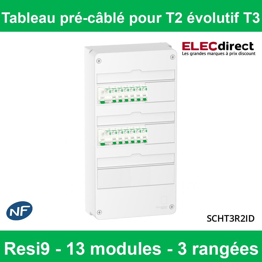 Schneider - Tableau électrique pré-équipé et pré-câblé pour T3 - Rési9 - 13  modules - 3 Rangées - XE - Réf: SCHT3R3ID - ELECdirect Vente Matériel  Électrique