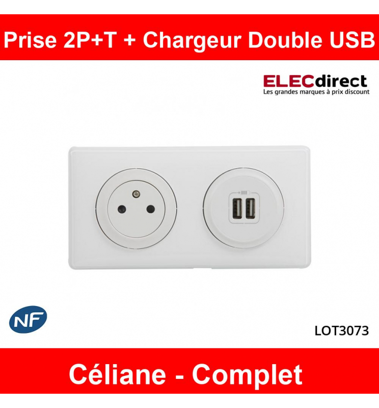 Legrand - Prise de courant 2P+T + Prise double USB Complet - 16A - Blanc -  Réf : LOT3073 - ELECdirect Vente Matériel Électrique