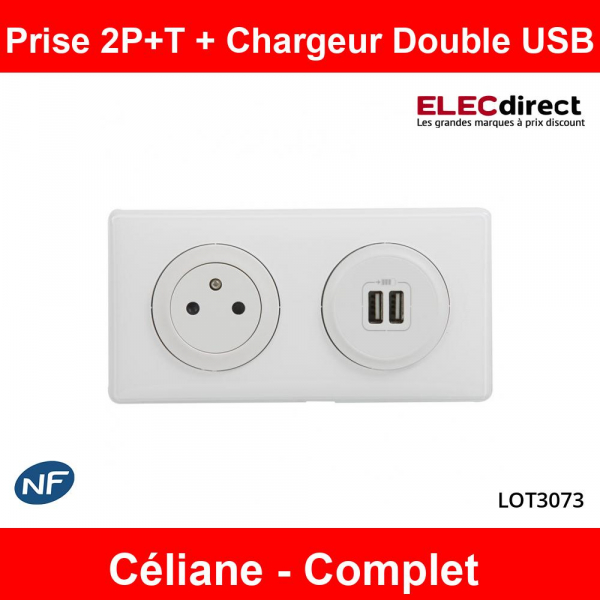 Prise de courant 2P+T avec USB Legrand Céliane Neutre et blanc LEGRAND : la  prise de courant à Prix Carrefour