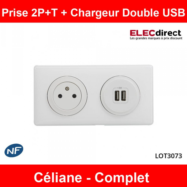 Legrand - Prise de courant 2P+T + Prise double USB Complet - 16A - Blanc -  Réf : LOT3073 - ELECdirect Vente Matériel Électrique