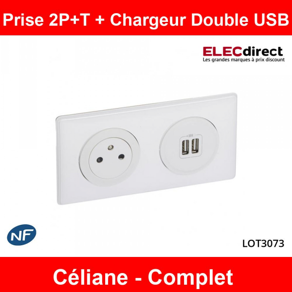 Legrand - Prise de courant 2P+T + Prise double USB Complet - 16A
