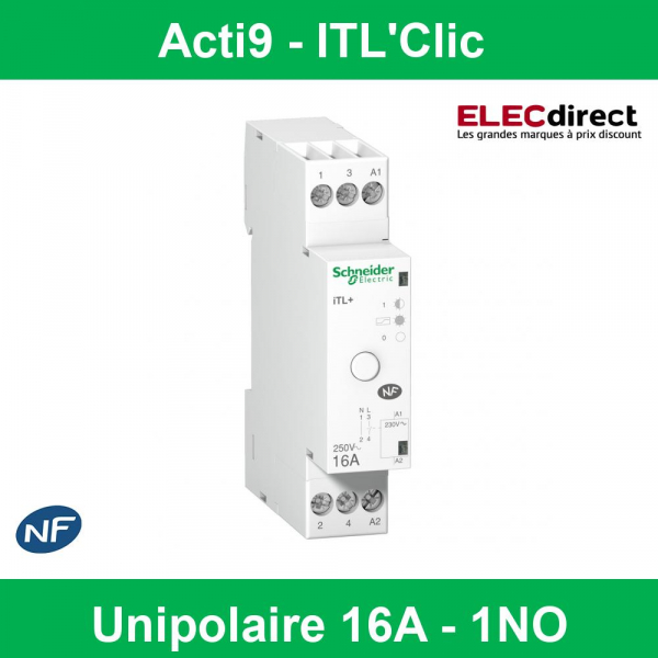 Schneider - ACTI 9 ITL Télérupteur silencieux - Unipolaire - 16A 1NO - Réf  : A9C15032 - ELECdirect Vente Matériel Électrique