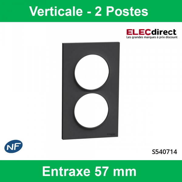 Schneider Odace - Plaque 2 postes entraxe 57 mm - Vertical - ANTHRACITE - Réf : S540714