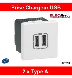 Prise chargeur USB Type A 230V / 5V - 2 Ports - 077594