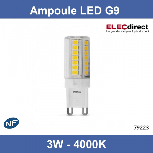 Miidex - Ampoule LED G9 3W - 4000K - 330 Lm - 160° - Dimmable - Réf : 79223  - ELECdirect Vente Matériel Électrique