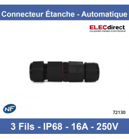 Connecteur étanche automatique IP68 250V 16A Noir 3 Fils ENFICHABLE M/F 