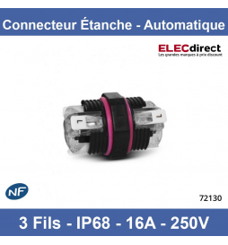 Miidex - Connecteur Étanche automatique - 3 fils - Monobloc - IP68 - 250V -  16A - Noir - Réf : 72130 - ELECdirect Vente Matériel Électrique