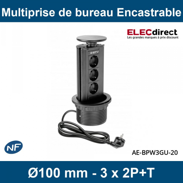 GTV Lighting - Multiprise encastrable fiØ100 mm - 3 x 2P+T - Noir - Réf :  AE-BPW3GU-20 - ELECdirect Vente Matériel Électrique