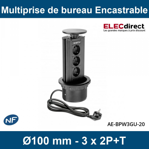 Multiprise encastrable - 3 prises + 2 USB - noir ou blanc - Vertikal