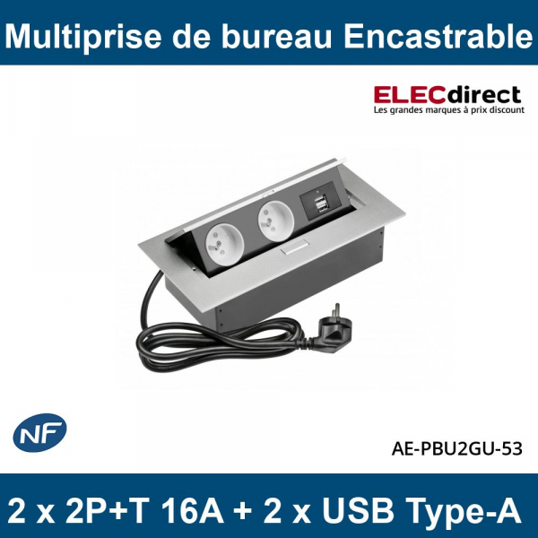 2USB 2U-449337 Prise de courant encastrable norme VDE, avec USB