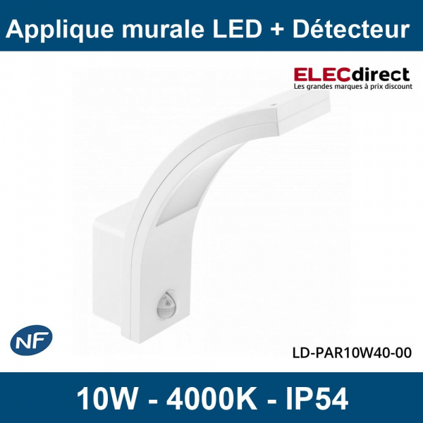 GTV Lighting - Applique murale LED Oprawa Paris avec détecteur - 10W - 4000K - Blanc - Réf : LD-PAR10W40-00