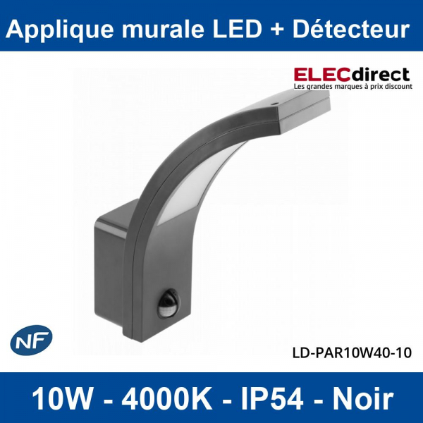 GTV Lighting - Applique murale LED Oprawa Paris avec détecteur - 10W - 4000K - Noir - Réf : LD-PAR10W40-10