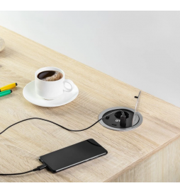 GTV Lighting - Multiprise encastrable CHARGER Ø100 - 1 x PC 2P+T + 2 x USB Type-A - Réf.: AE-BPW1U2UCH-80